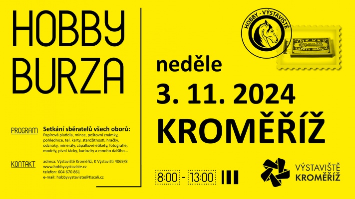 Hobby setkání sběratelů všech oborů, Výstaviště Kroměříž, neděle 3.11.2024